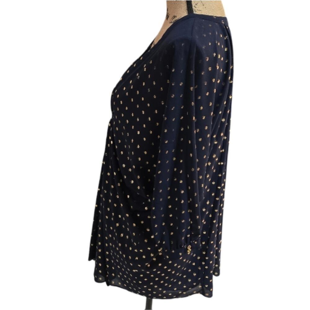 Aryn K. Navy Blue and Gold Babydoll V-Neck Blouse Size Small New - Picture 3 of 8